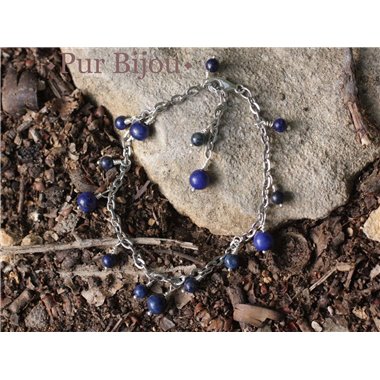Bracelet Pierre Semi Précieuse - Lapis Lazuli - Acier et Argent 925  2