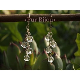 Boucles Argent 925 - Pierres Semi Précieuses - Cristal de Roche Facetté