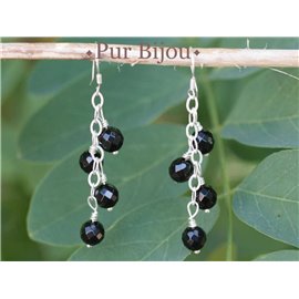 Boucles Argent 925 - Pierres Semi Précieuses - Onyx Noir Facetté