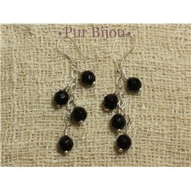 Boucles Argent 925 - Pierres Semi Précieuses - Onyx Noir Facetté