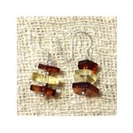 Boucles d'Oreilles Ambre Cognac et Miel Facettée et Argent 925 Ambre Orange / Bronze