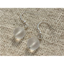 Boucles d'Oreilles Argent 925 - Cristal Quartz Mat 10mm 