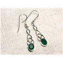 BO241 - Boucles d'Oreilles Argent 925 et Pierre Emeraude Noeud Celtique 36mm 