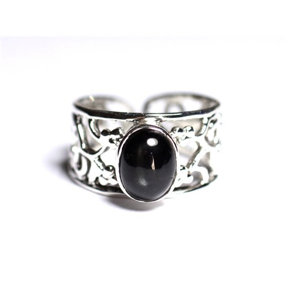 N224 - Bague Argent 925 et Pierre - Black star Ovale 9x7mm 