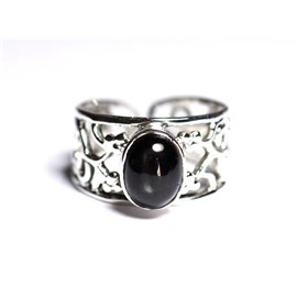 N224 - 925 Silver and Stone Ring - Black star Oval 9x7mm 
