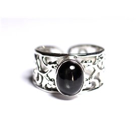 N224 - Anillo de plata y piedra 925 - Estrella negra Ovalada 9x7mm 