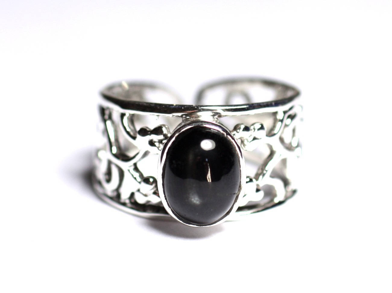 N224 - Bague Argent 925 et Pierre - Black star Ovale 9x7mm 