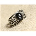 N224 - Bague Argent 925 et Pierre - Black star Ovale 9x7mm 