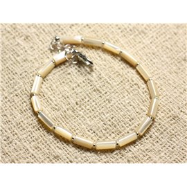 Pulsera Plata 925 y Nácar Tubos 8x4mm Beige Iridiscente 