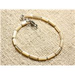 Bracelet Argent 925 et Nacre Tubes 8x4mm Beige irisé 