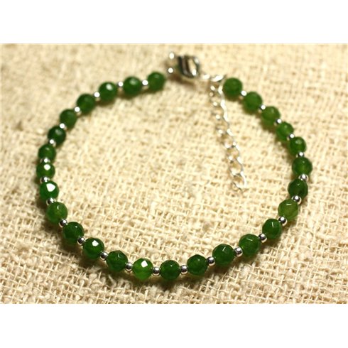 Bracelet Argent 925 et Pierre - Jade Verte Facettée 4mm 