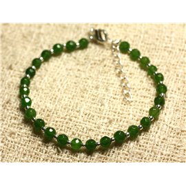 Bracelet 925 Silver and Stone - Faceted Green Jade 4mm 