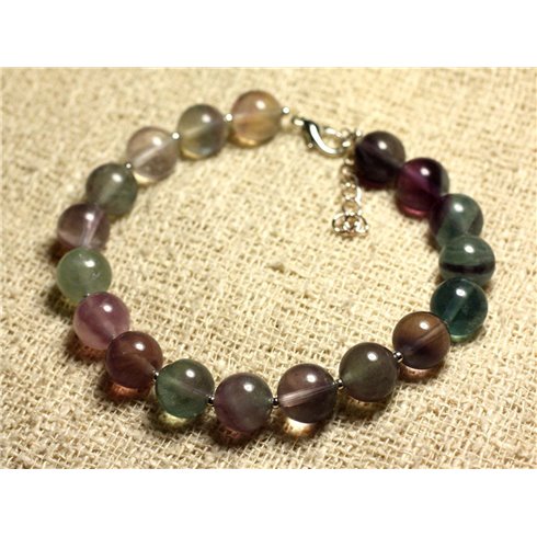 Bracelet Argent 925 et Pierre semi précieuse - Fluorite Multicolore 10mm 