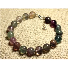 Bracciale Argento 925 e pietra semipreziosa - Fluorite multicolore 10mm 