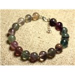 Bracelet Argent 925 et Pierre semi précieuse - Fluorite Multicolore 10mm 