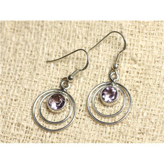 BO202 - Boucles d'Oreilles Argent 925 Cercles 16mm - Améthyste Facettée Ronds 6mm 