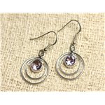 BO202 - Boucles d'Oreilles Argent 925 Cercles 16mm - Améthyste Facettée Ronds 6mm 