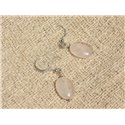 Boucles d'Oreilles Argent 925 et Pierre - Quartz Rose Ovales 14x10mm 