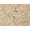 Boucles d'Oreilles Argent 925 et Pierre - Quartz Rose Ovales 14x10mm 