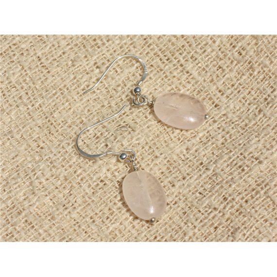 Boucles d'Oreilles Argent 925 et Pierre - Quartz Rose Ovales 14x10mm 