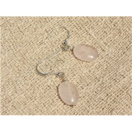 925 Silver and Stone Earrings - Rose Quartz Oval 14x10mm 