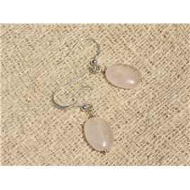 Boucles d'Oreilles Argent 925 et Pierre - Quartz Rose Ovales 14x10mm 