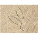 Boucles d'Oreilles Argent 925 et Pierre - Quartz Rose Ovales 14x10mm 