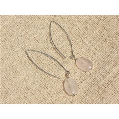 Boucles d'Oreilles Argent 925 et Pierre - Quartz Rose Ovales 14x10mm 