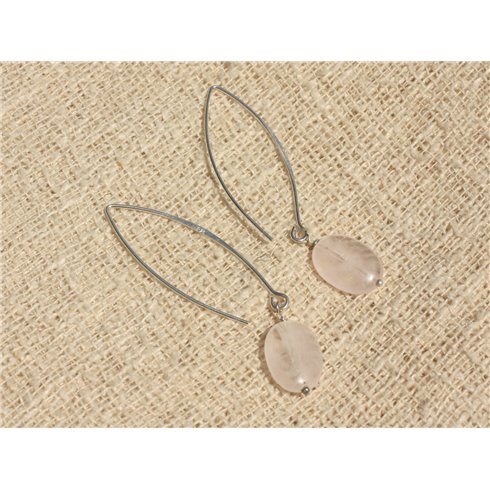 Boucles d'Oreilles Argent 925 et Pierre - Quartz Rose Ovales 14x10mm 