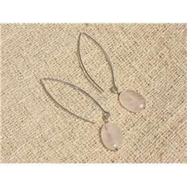 Boucles d'Oreilles Argent 925 et Pierre - Quartz Rose Ovales 14x10mm 