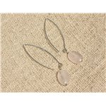 Boucles d'Oreilles Argent 925 et Pierre - Quartz Rose Ovales 14x10mm 