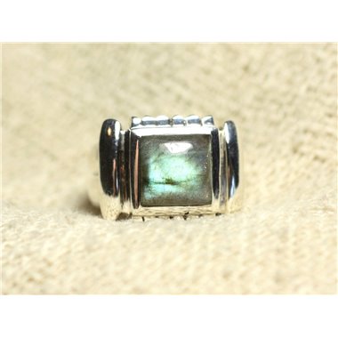 N123 - Bague Argent 925 et Pierre - Labradorite Carré 10mm 