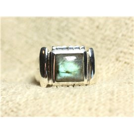 N123 - 925 Silver and Stone Ring - Labradorite Square 10mm 