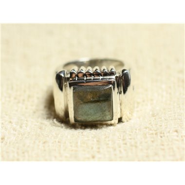 N123 - Bague Argent 925 et Pierre - Labradorite Carré 10mm 