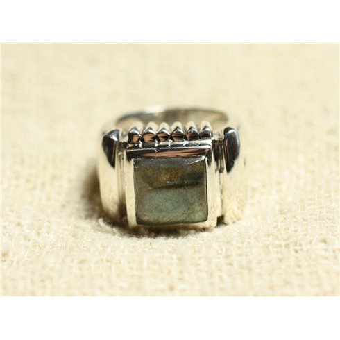N123 - Bague Argent 925 et Pierre - Labradorite Carré 10mm