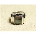 N123 - Bague Argent 925 et Pierre - Labradorite Carré 10mm 