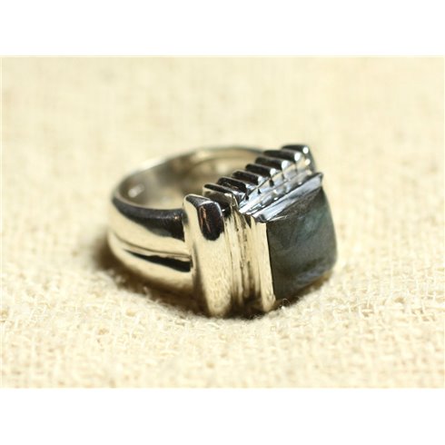 N123 - Bague Argent 925 et Pierre - Labradorite Carré 10mm 