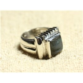 N123 - Bague Argent 925 et Pierre - Labradorite Carré 10mm  N123 - Bague Argent 925 et Pierre - Labradorite Carré 10mm
