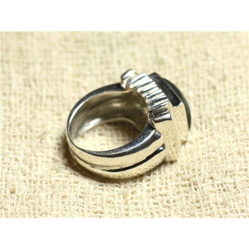N123 - Bague Argent 925 et Pierre - Labradorite Carré 10mm