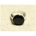 N120 - Bague Argent 925 et Pierre - Onyx noir Facetté Rond 15mm 