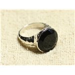 N120 - Bague Argent 925 et Pierre - Onyx noir Facetté Rond 15mm 