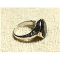 N120 - Bague Argent 925 et Pierre - Onyx noir Facetté Rond 15mm 