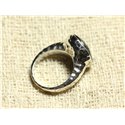 N120 - Bague Argent 925 et Pierre - Onyx noir Facetté Rond 15mm 