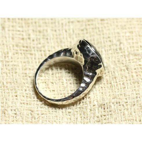 N120 - Bague Argent 925 et Pierre - Onyx noir Facetté Rond 15mm 