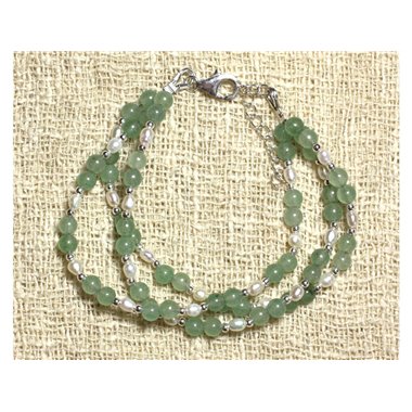 Bracelet Argent 925 - Aventurine Verte et Perles de Culture Argent Vert