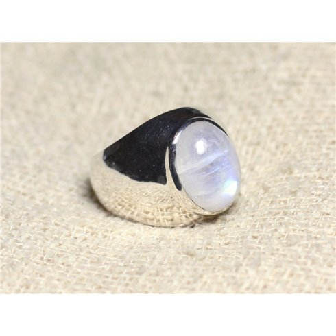 n116 - Bague Argent 925 Pierre de Lune Arc en Ciel Ovale 14x10mm 