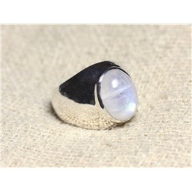 n116 - Anello in argento 925 con pietra di luna arcobaleno ovale 14x10mm 