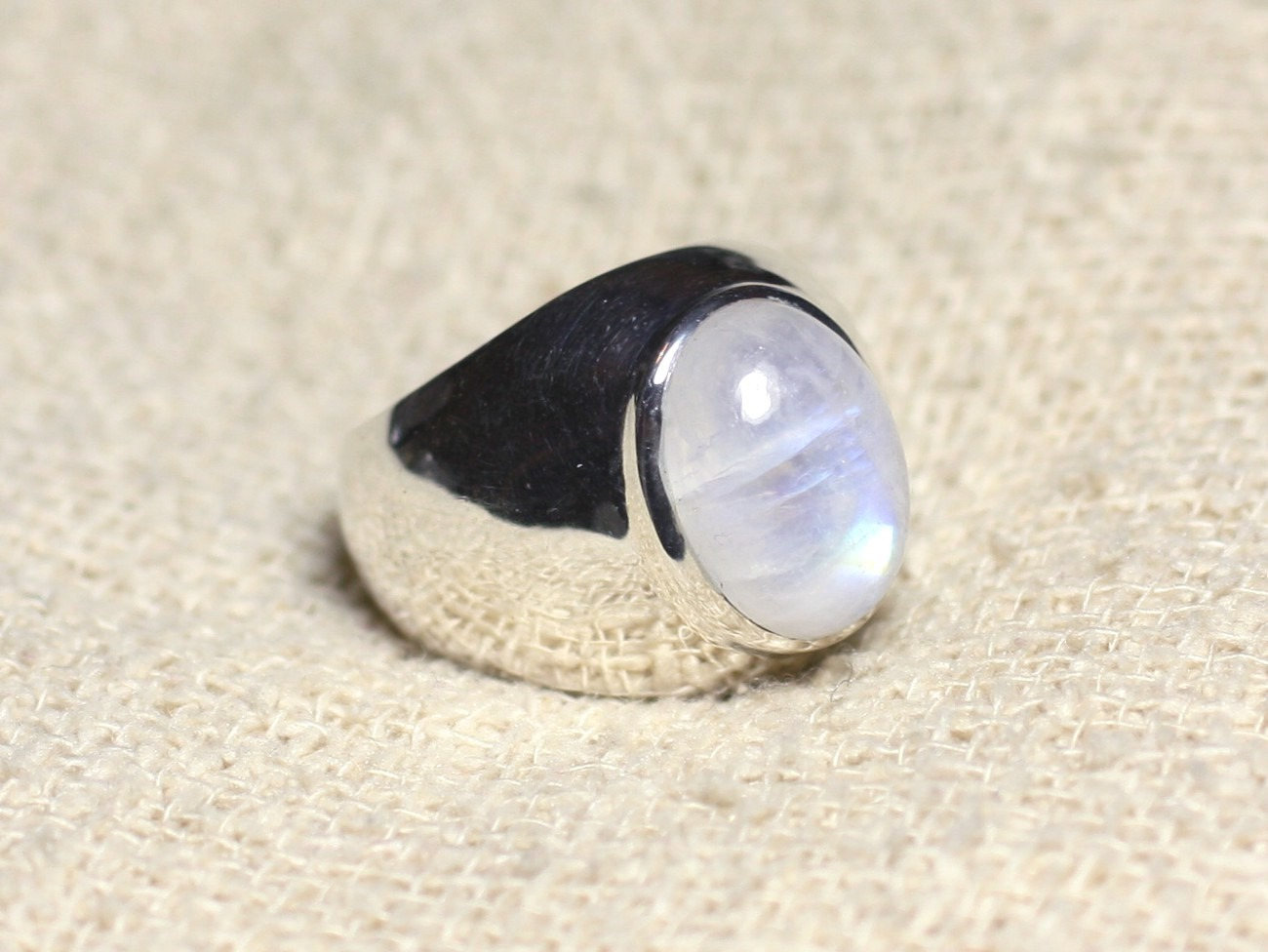 n116 - Bague Argent 925 Pierre de Lune Arc en Ciel Ovale 14x10mm 