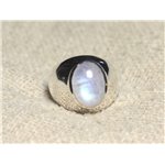 n116 - Bague Argent 925 Pierre de Lune Arc en Ciel Ovale 14x10mm 