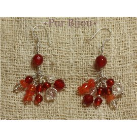 Boucles Argent 925 - Pierres Semi Précieuses - Cornaline et Cristal Boucles Argent 925 - Pierres Semi Précieuses - Cornaline et Cristal